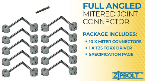 No Sweat Ultra Slim Miter Connector For Knockout Wood Joints Easy One Hand Install with 10 connectors and T25 driver.