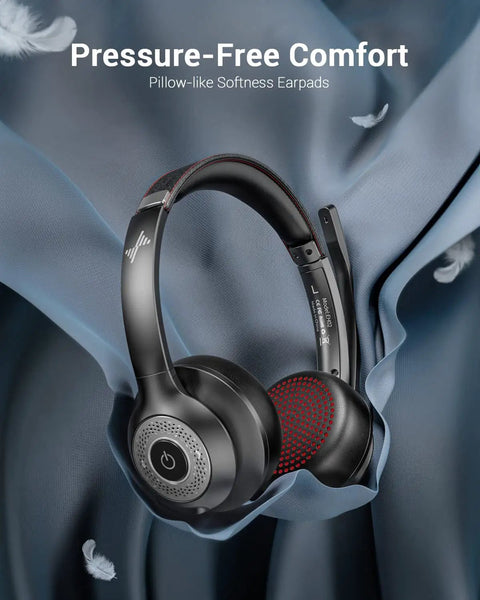 Wireless Headset With Mic For Work Calls, Bluetooth 5.2 Headphones, AI Noise Cancelling Microphone, USB Dongle on soft fabric