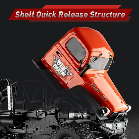 Atlas S One Tenth RC Crawler Four By Four Beast Off Road Rock Truck shell quick release mechanism in action