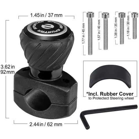 Dimensions and parts of Universal Steering Wheel Knob Power Handle Spinner For Cars, Trucks, Forklifts, Tractors, Boats, And Golf Carts, Easy One Handed Steering Assist, Non Slip Grip, Black