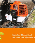Echo Compatible Fuel Tube Hose Kit with chainsaw blower engine on outdoor field, shows fuel tubing compatibility
