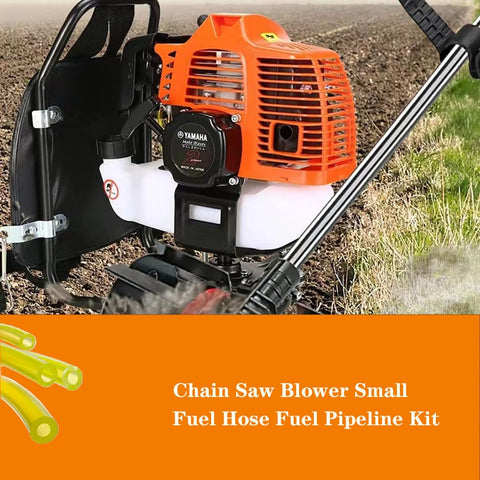 Echo Compatible Fuel Tube Hose Kit with chainsaw blower engine on outdoor field, shows fuel tubing compatibility