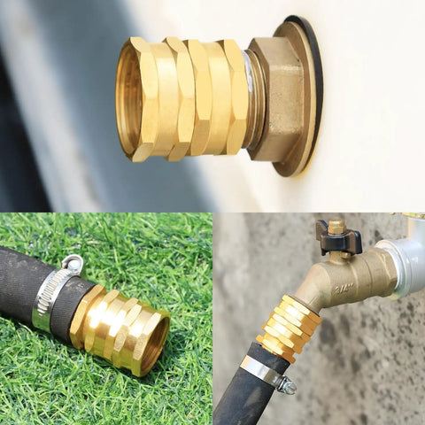 Heavy Duty Solid Brass Garden Hose Fittings Set With Double Female Couplers, Three Quarter GHT Female Threads, Faucet Leader Adapters