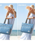 Waterproof Sandproof Beach Tote Bag With Large Capacity Two-In-One Foldable Design For Women Navy Stripe Includes Extra Small Purse Durable Beach Gear Organizer Perfect Family Day At The Shore.