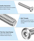 Sweet 10 Pack Flat Head Socket Cap Screws 1/4-20 X 1-3/4 Inch Hardcore 304 Stainless Steel Hex Drive Fastener Kit Includes Hex Key Totally Rad For Machine Furniture Automotive Marine Projects Full Thread UNC Hexagon Bolts Ready Now. 304 stainless flat head screw close-up