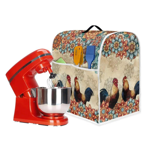 Boho Flower Chicken Pattern Mixer Cover For Stand Mixers And Small Appliances With Top Handle And Front Pocket Keepin It Clean Dustproof Polyester