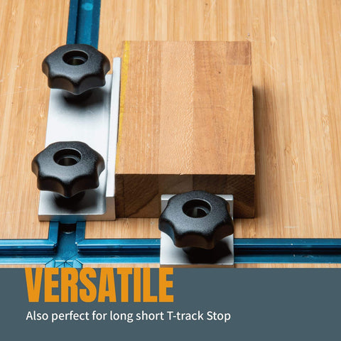 Top Notch T Track Knob Kit With Seven Star Knobs One Quarter Twenty Threaded Bolts And Washers Includes T Bolts And Storage Case For Universal T Track And Double Cut Systems Perfect For Woodworking Jigs And Fixtures on wood surface installed