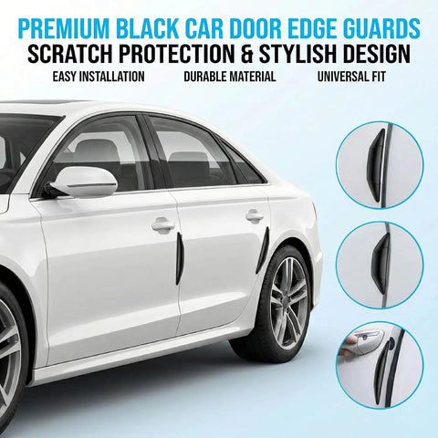 Heavy Duty Car Door Edge Guards For Tesla Cybertruck 2024 To 2026 with sleek black design on a white car for impact protection.