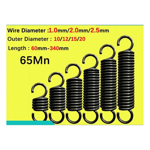 Heavy Duty Open Hook S Tension Spring Pullback Coil Wire For Industrial Gear And Machine Repair Uses Rust Resistant High Grade Steel Strong Extension Springs 1mm X 260mm One Piece Deal displayed alongside various spring sizes and specifications.