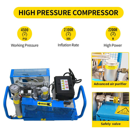 Tudiving 4500 Psi Pc Compressor Auto Stop 100L Min High Pressure Air Pump 110V 220V Portable Fill Station For Scuba Dive Paintball And Water Sports With Dual Voltage Motor And Safety Cutoff Features
