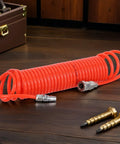 Premium Heavy Duty Recoil Air Hose For Air Compressor Killer Leak Proof System With Strong Quick Attach Connectors Built To Be Real Tough For Serious Daily Use In Auto Shops Or Home Garage Spaces Flows Great For Paint Guns Nailers With Zero Woes, orange coil