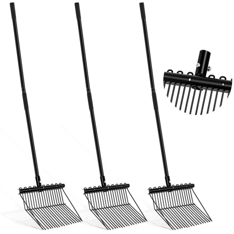 Three Pack Metal Manure Forks With Long Ergonomic Handles Heavy Duty Muck Rake For Horse Stalls And Stables Farm Cleanup And Garden Work