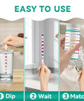Straight To The Point Heavy Metal Water Test Strips For Kitchen Faucet And Well Checks Plus Nickel Lead Copper Arsenic Detection Kit showing usage steps.