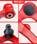 Beefed Up Front End Lower And Upper Control Arms Suspension Kit With 4 Control Arms And Ball Joints Tie Rods And 2 Sway Bars For Chevy GMC Silverado Sierra Avalanche Suburban Yukon XL 1500 Tahoe, red coated close-up