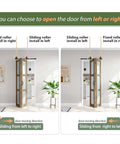 Double 15x84 Frosted Glass Barn Door Set In Brown Finish Sliding Bifold Closet Doors with Hardware Kit Included installed view