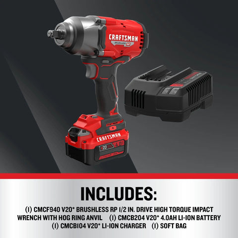 Craftsman Cordless Brushless Impact Wrench Half Inch Beast Mode Power With 700 ft lbs Tightening And 1000 ft lbs Breakaway