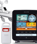 Iris Wireless Home Weather Station with digital display, outdoor sensor, and anemometer showing temperature and weather data.
