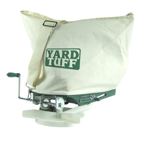 Shoulder Seeder And Grass Seed Spreader With 25 Pound Capacity All Metal Gears Durable Canvas Bag Adjustable Shoulder Strap