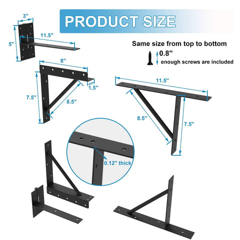 Dimensions of No Sag Gate Corner Brace Bracket Frame Kit for sheds, driveway gates, corral gates, and wood windows.