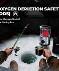 8,500 BTU Portable Propane Heater For Outdoors With Tilt Switch And Two Speed Heating shown in ice fishing tent