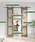 Front view of Double 18 By 84 Inch Glass Barn Doors With 36 Inch Opening, 6.6 Ft Beefed-Up Hardware Kit And Handle Included.