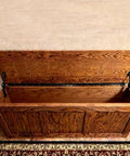 Heavy Duty Top Shelf Black Piano Hinge 48 Inches X 3 Inches Wide Stainless Steel Continuous Gate Door Hardware Tough Finish Cut To Size installed on a wooden chest.