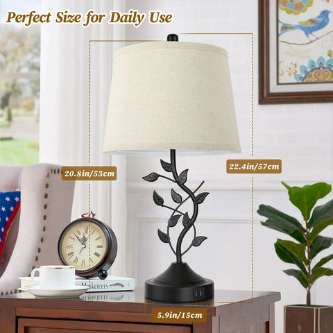 3 Way Dimmable Touch Table Lamps Set Of 2 For Living Room And Bedroom With Vine Design on Wooden Surface