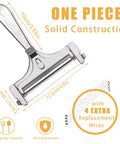 Adjustable Cheese Slicer With Four Replaceable Stainless Wires Heavy Duty Aluminum Alloy Handheld Cheese Cutter showing solid construction and dimensions.
