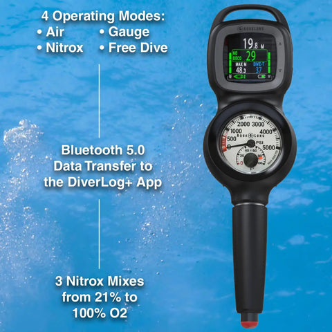 2-Gauge Console Dive Computer With 5000 PSI Gauge, Imperial Compass, Bright Screen, Bluetooth 5.0, Scuba and Free Diving