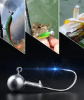 25 Pack 3/16 Oz Barb Jig Head Hooks With Knockout Sharp Blood Grooved Points And Heavy Duty Carbon Stainless Steel, shown on lure and fish.