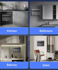 Sleek Compact 8kw Tankless Electric Water Heater Pumping Hot Water On Demand in kitchen and bathroom settings with LED controls.