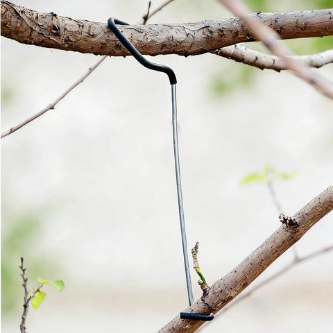 Fruit Tree Limb Spreader Set Of 20 7 Inch Branch Puller with plastic hose wrapped iron wire installed on tree branch.