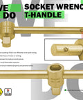 Heavy Duty Aluminum Bronze Non Sparking Socket Set Ratchet T Handle Flex Extensions Die Forged Rock Solid Tools Built Tough For Demanding Auto Mechanic Jobs On Site close-up of T-handle socket wrench.