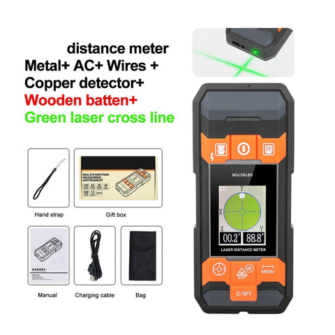Pro Grade Digital Stud Finder And Wall Scanner Loaded With AC Wire Hunter Pipe Detector And Wood Moisture Meter large digital display with laser cross line