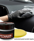 Interior Scratch Remover Kit for Dashboards and Vehicle Surfaces, showing repair set and wax in use on car dashboard