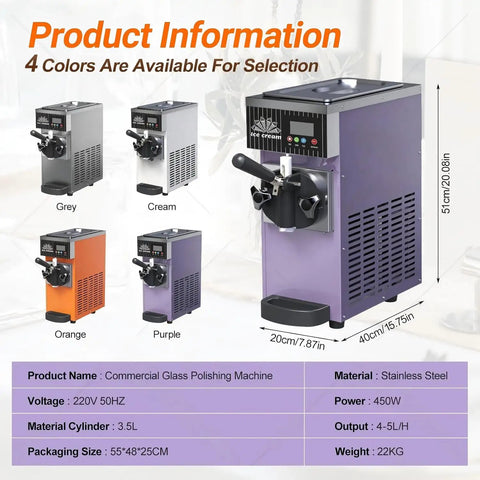 Heavy Lifter Commercial Ice Cream Maker With 450W Compressor And No Sweat Self Cleaning Air Cooled Setup Hustle Ready Frozen Dessert Machine For Busy Cafes in four colors, showcasing compact stainless steel design.