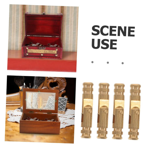 Brass Hidden Cabinet Hinges 25 Pack For Jewelry Boxes And Wooden Boxes, shown with open wooden and metal boxes, vintage style