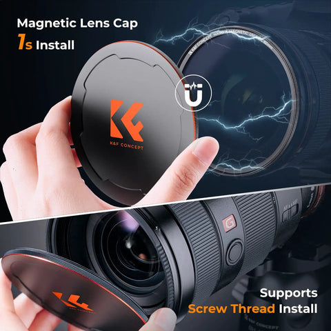 77mm Magnetic UV Lens Filter With 28 Layer Coatings Ultra Slim Waterproof Scratch Resistant Lens Protector shown with lens cap