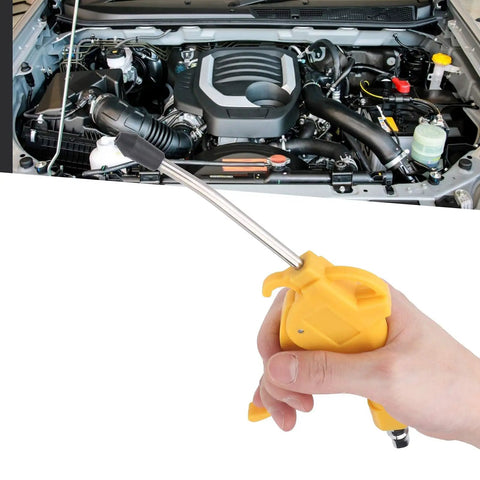 Rock Solid Pneumatic Air Blow Gun With Comfortable Grip And Interchangeable Tip for cleaning engine debris, ergonomic yellow handle.