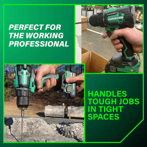 36V Cordless Brushless Hammer Drill Kit With Half Inch Chuck used on concrete block, showcasing power and control features