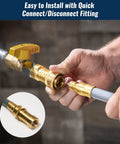 CALPOSE natural gas grill hose with brass quick-connect fittings, 3/8 in ID, 15 ft, installation view