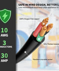 Cross-section of 50 Foot Welder Extension Cord, 30 Amp, 10 Gauge, 250V NEMA 6-50P To 6-50R, showing copper and insulation