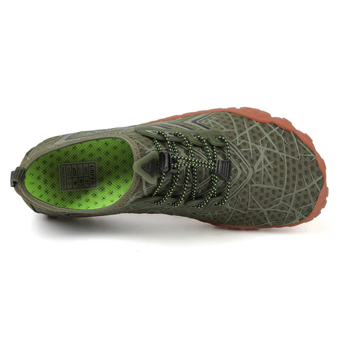 Unisex Water Shoes For Men And Women, Quick Dry Barefoot Swim Shoes, top view of mesh and sole, Green, US 12 Women 10 Men