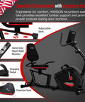 Heavy Duty Magnetic Recumbent Exercise Bike For Home Gym with adjustable seat, heart rate monitor, and sturdy pedals.