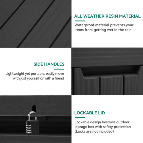 Outdoor Storage Box 45 Gallon Waterproof Resin Deck Box Lockable Organizer For Patio Poolside Deck with handles and lockable lid
