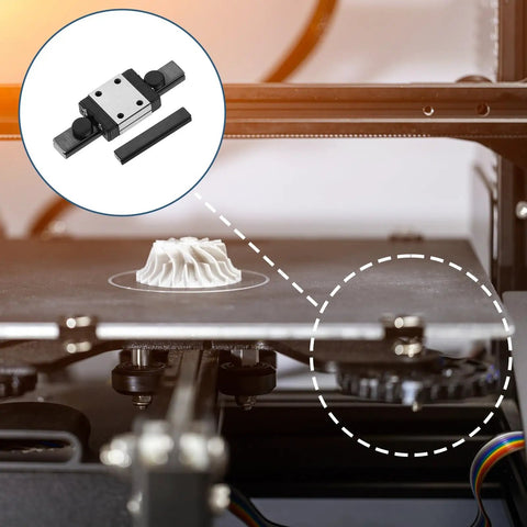 MGN7 50mm Linear Slide Rail Kit With MGN7C Carriage Block For Mini Engraving CNC Machines And 3D Printers Black Smooth Precision Linear Motion Guideway With Durable Steel Rails And Easy Installation Plug And Play, shown on 3D printer