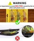 Duramax Pre Rigged Soft Fishing Lures With BKK Hooks packaging warning against melting with other soft lures