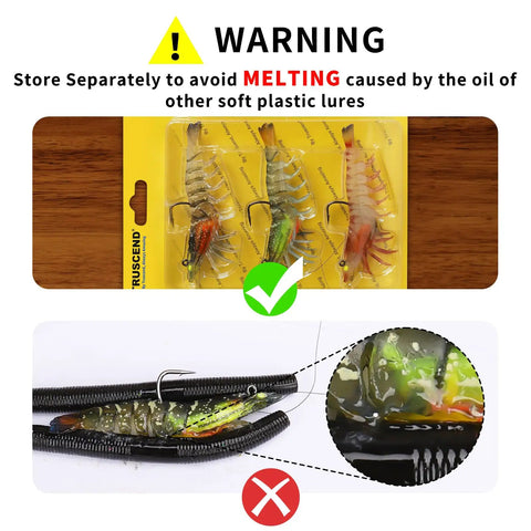 Duramax Pre Rigged Soft Fishing Lures With BKK Hooks packaging warning against melting with other soft lures