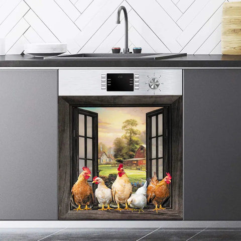 Farmhouse Rooster Dishwasher Cover Magnetic Panels For Fridge And Window Kickin Country Kitchen Decor Stickers, scenic rooster art