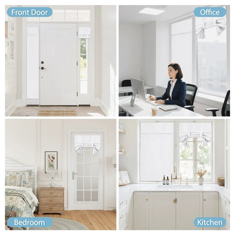 Easy Install French Door Curtain For Double Doors Thermal Insulated Light Blocking Tie Up Shades Energy Efficient 26 By 40 Inches In Pure White 1 Panel With No Drill Adhesive Straps on doors in different rooms